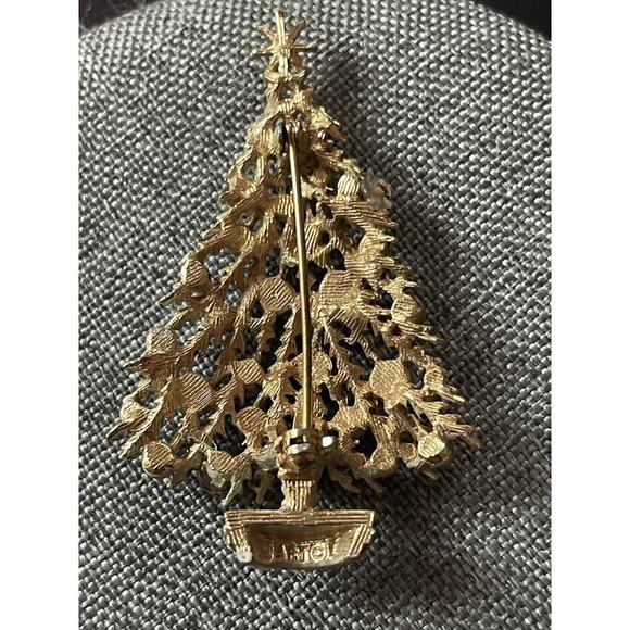 ART Arthur Pepper Brooch Pin Set Christmas Tree signed Gold tone Rhinestone Vtg - Picture 4 of 6